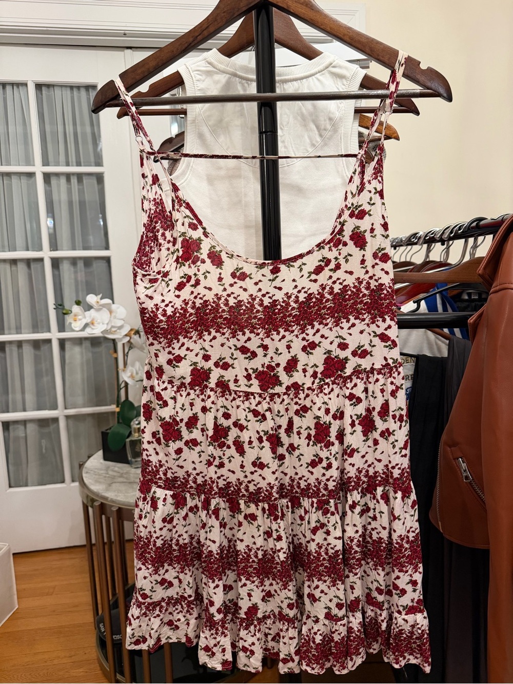 Brandy Melville White Mini Dress with Red Floral Print